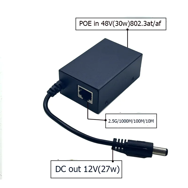 48V to Active Isolated PoE Splitter IEEE802.3af/at DC out 12V 27w  2.5G/10/100/1000M