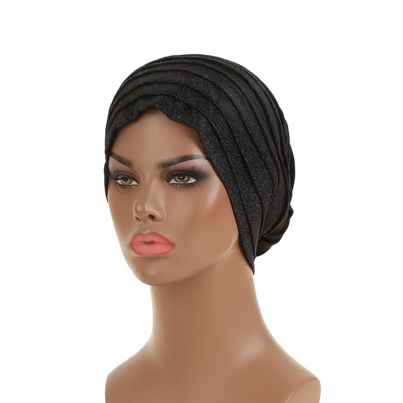 Amazon Hot Sale Glitter Powder Multi-Layer Base Cap, Fashion African Turban Hat Headwrap Drop Shipping Cross Border