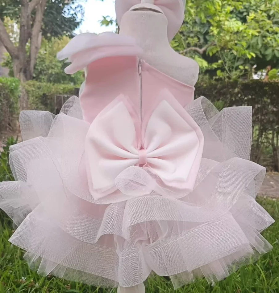 Pink Pageant Girl Dress with Detachable Train Flower Girl Dress Long Formal Wear Tulle Dress Baby Girls Birthday Gown