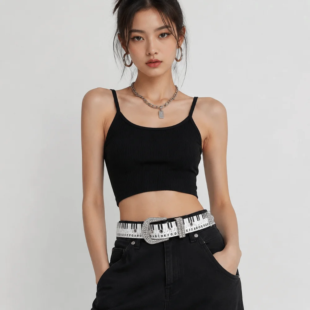

Creative Graffiti Piano Key Note Belt Korean Style All-match Waist Belt Y2K Adjustable Dress Jeans Belt Streetwear