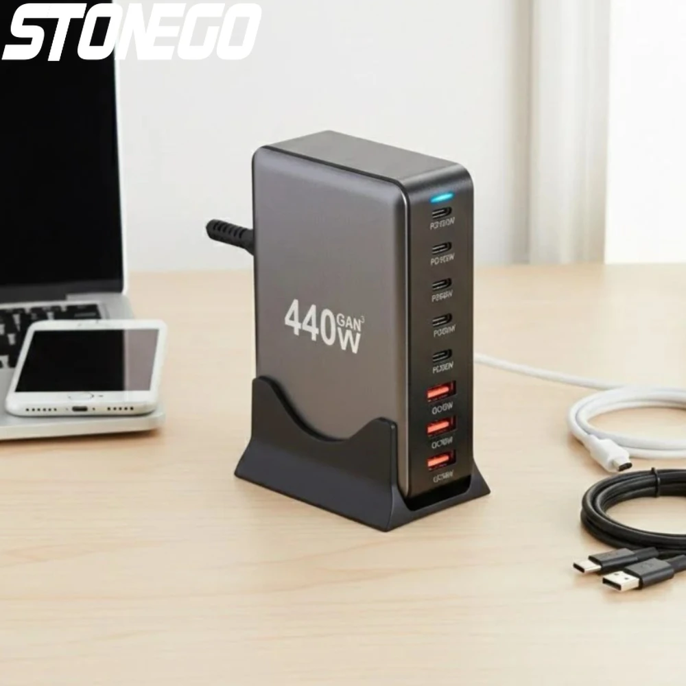 

440W 8 Port USB C Charging Station Dual 100W PD Fast Charger for MacBook Air Pro iPad iPhone 16 15 14 13 Pro Max