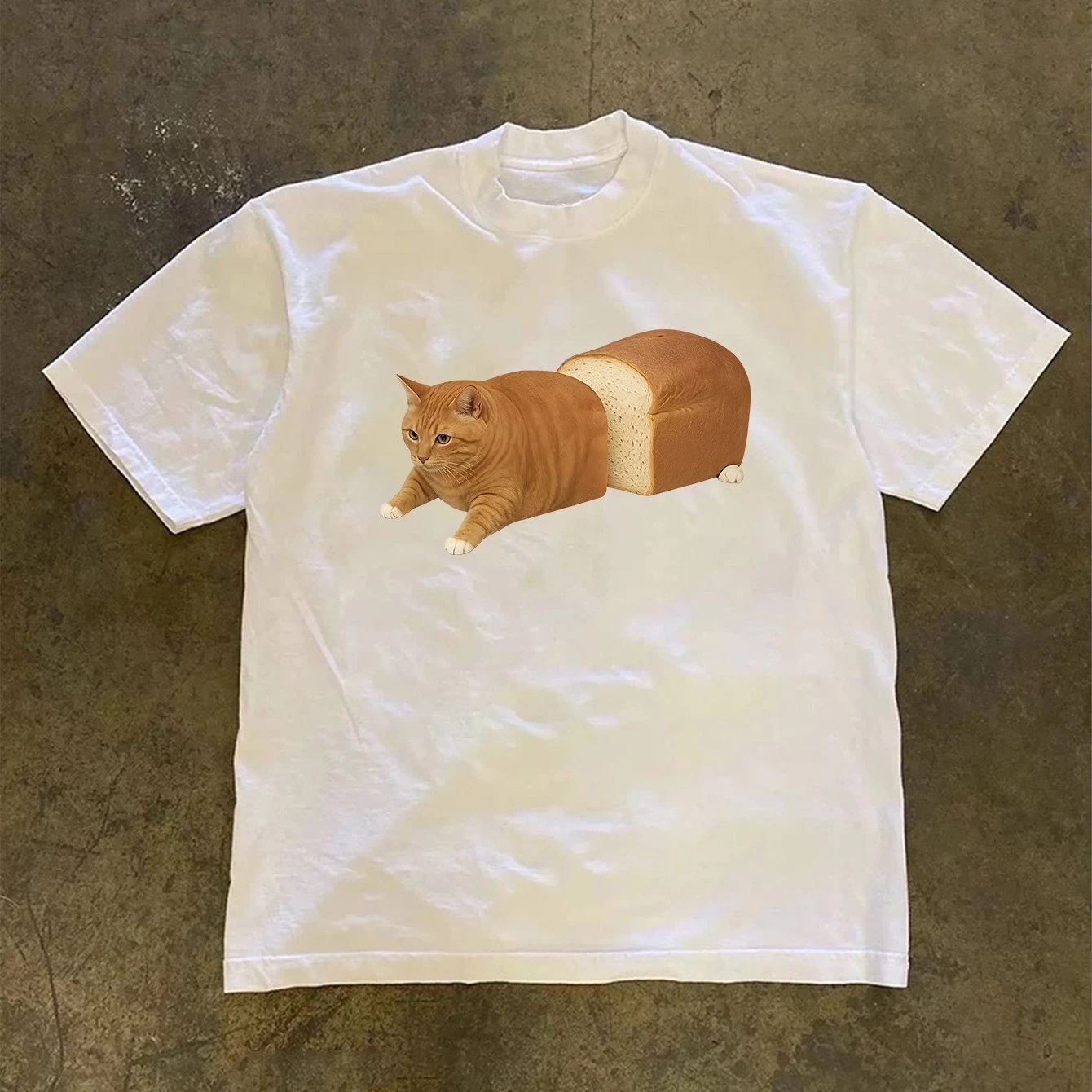 2026 Summer Men's Retro Fun Bread Cat Print T-shirt Cotton Casual Stylish Streetwear Oversized Suitable for Any Occasion