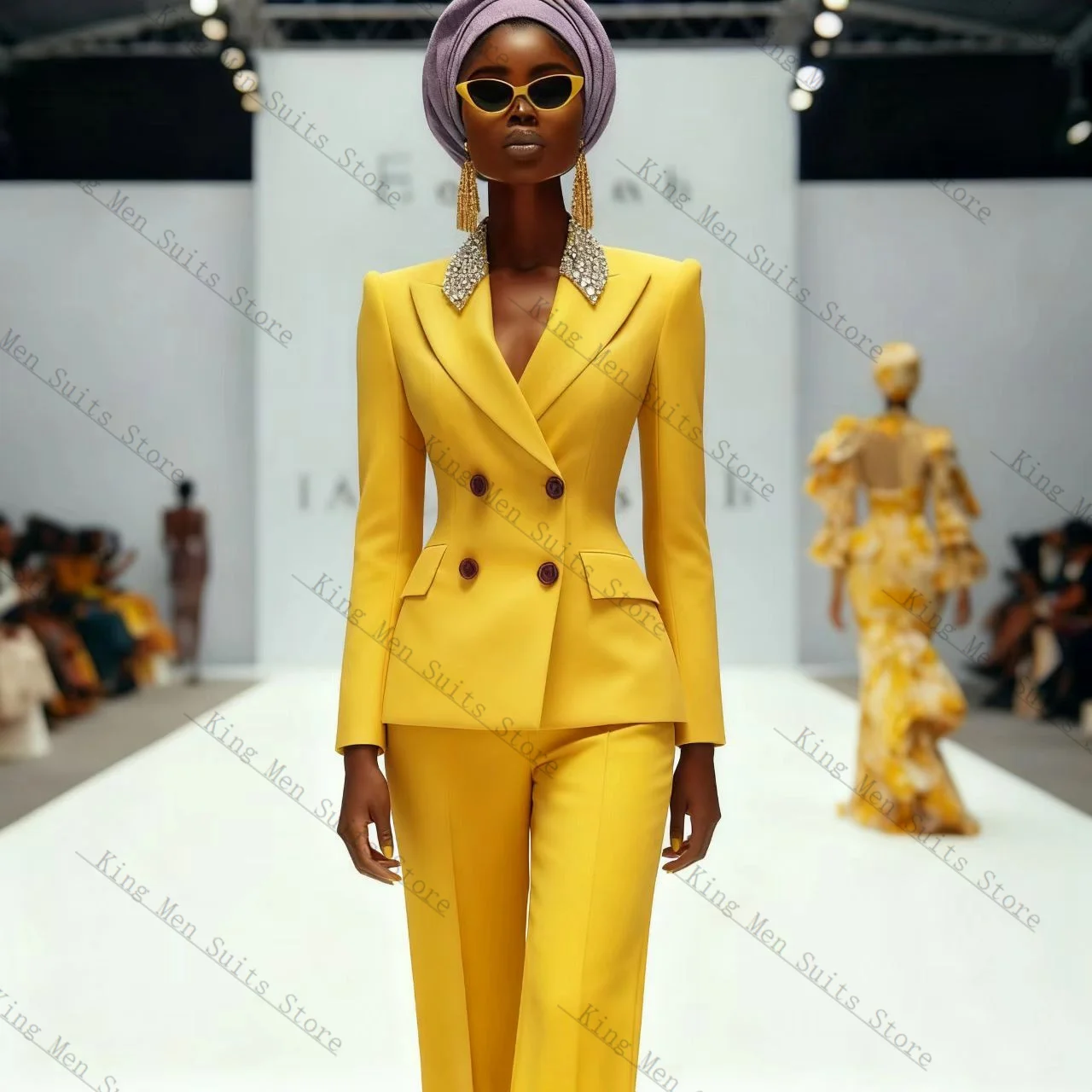 Cristalli di lusso Abito da donna Set 2 pezzi Perle Blazer + Pantaloni Pantaloni Cotone Personalizzato Formale Ospite Smoking Cappotto Giacca