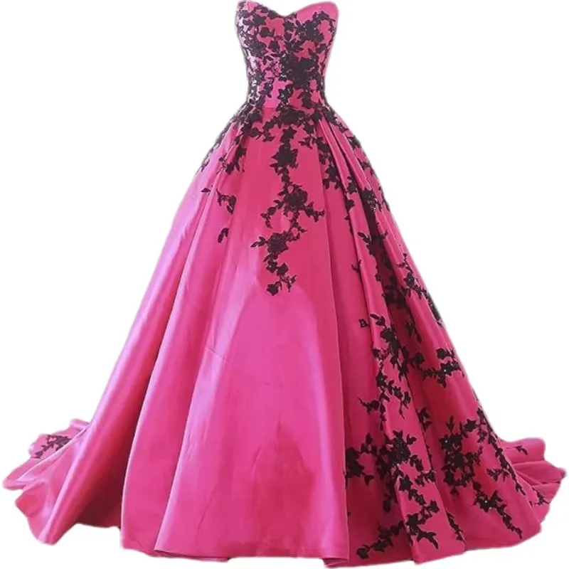 Gothic Black Satin Lace Appliques Evening Formal Dresses 2027 Sweetheart A Line Prom Pageant Party Dresses Back Out Vestidos