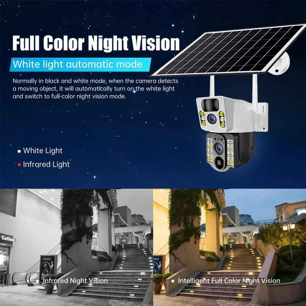 V380 Pro Security Solar Camera 4G Dual Lens Outdoor 8MP Low Power Battery IP Security Protection Camera PIR Night Vision CCTV