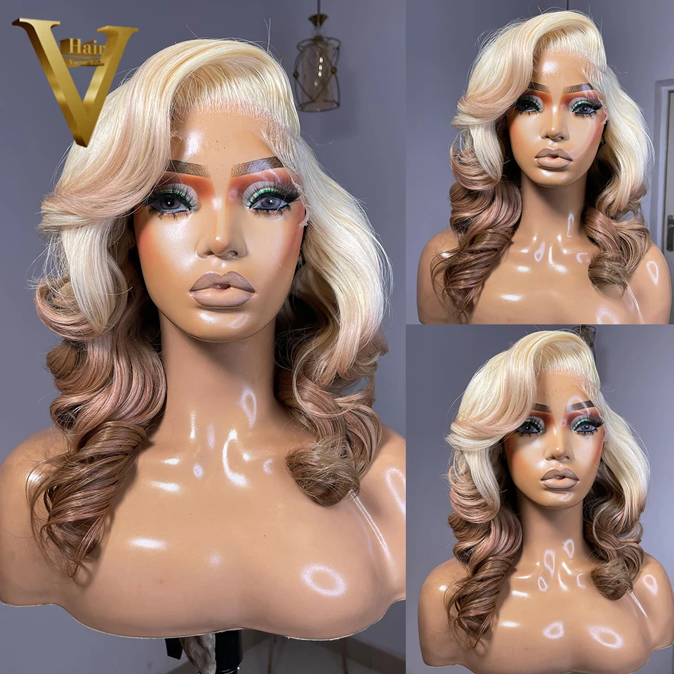 

Body Wave Short Ombre Brown Wig Glueless Brazilian Human Hair Wig 13X4 613 HD Lace Frontal Wigs For Women Preplucked Virgin Wig