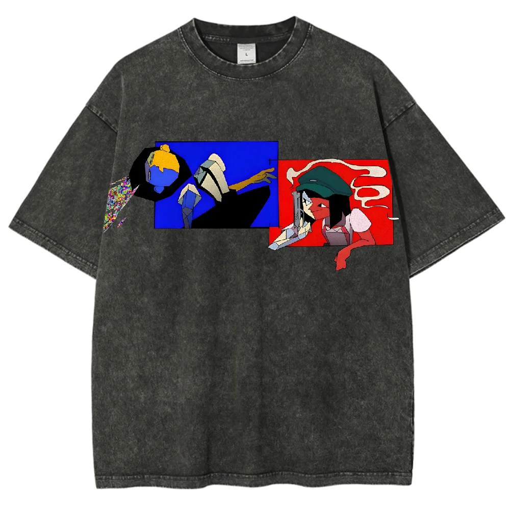 

Cartoon Character Graphic Oversized T-Shirt Vintage Washed Unisex Casual Cotton Loose Tees Harajuku Streetwear Fashion Comfortab