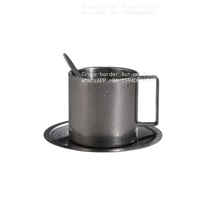 Retro Series Coffee Cup Set Double Wall 304 Stainless Steel with Coffee Spoon Coffee Disc Frosted Industrial Style Tea Cup Set