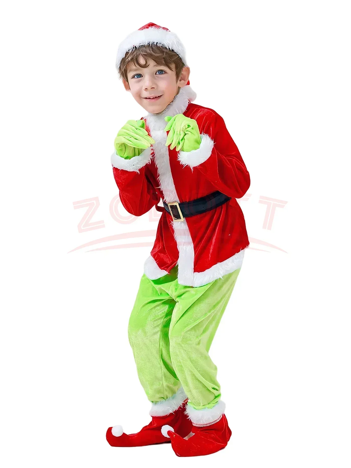 Halloween Explosive Green Hairy Monster Grinch Children Costume Santa Claus With Pantsuits Play Clothing Wholesale