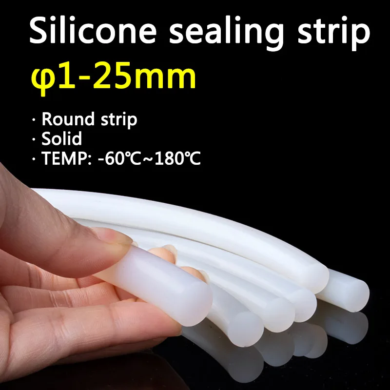 

1M 2M Diameter 1-25mm White Silicone Rubber Round Strip Anti Oil Resistance High Temperature Seal Gasket Rubber Weatherstrip