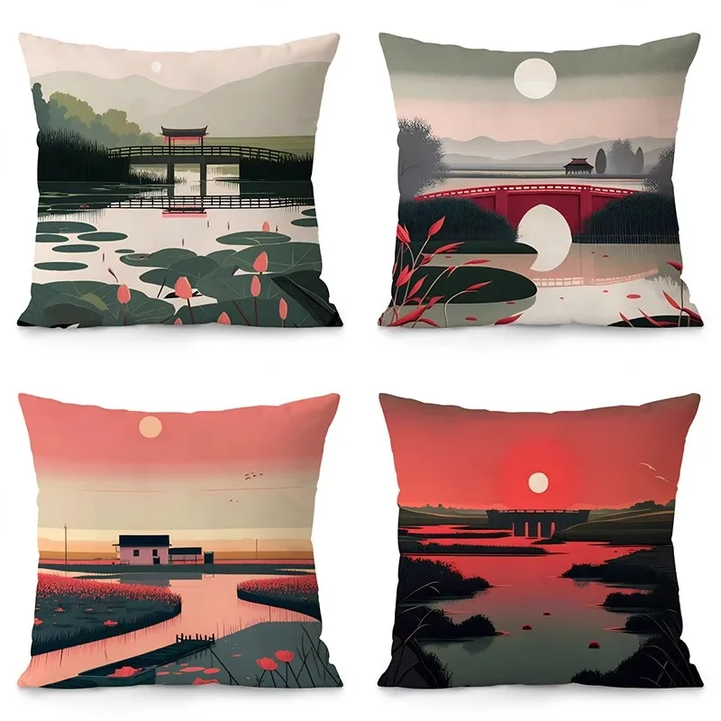 

Sunset Scenery Pillowcase Dormitory Decoration Office Living Room Sofa Home Pillowcase