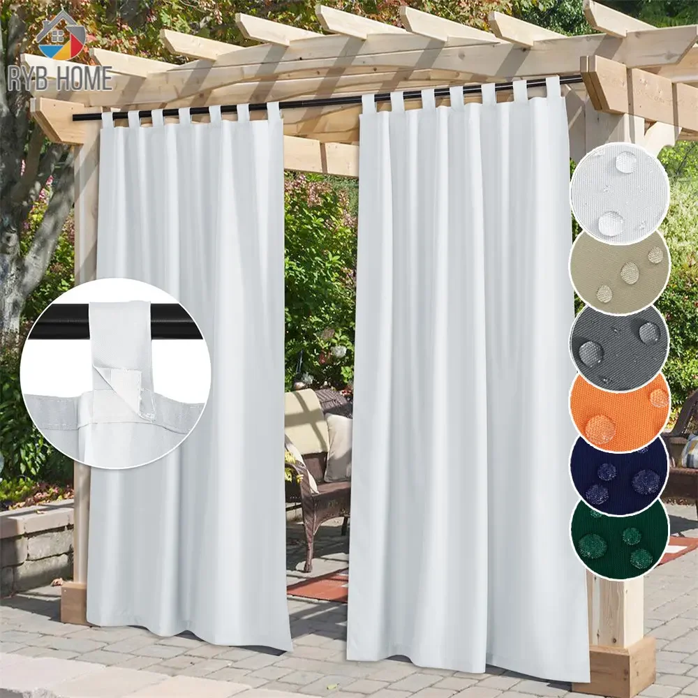 

RYB HOME 1pc Waterproof Outdoor Curtain Panels Blackout Patio Curtains Sticky Tab Top for Sliding Door Foyer Arbor Lanai Custom