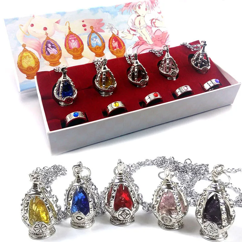 5Pcs/set Magic Girl Spiritual Nucleus Alloy Pendant Cosplay Puella Magi Madoka Magica Soul Gem Necklace Jewelry Accessory Decor