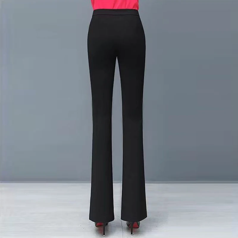 2023 Autumn Winter Women's Korean Fashion Elegant Plush Thick Flare Pants Office Lady Black High Waist Slim Trousers Pantalones