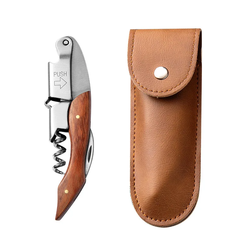 Corkscrew With Leather Case Sets Multifunctional Stainless Steel Bottle Opener Portable Corkscrew Holster Tools Storage Bags