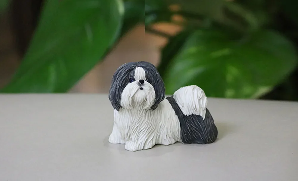 JJM Shih Tzu Dog Pet Figure Resin Model Canidae Animal Chrysanthemum Collector Toy Car Decoration Educational for Adults