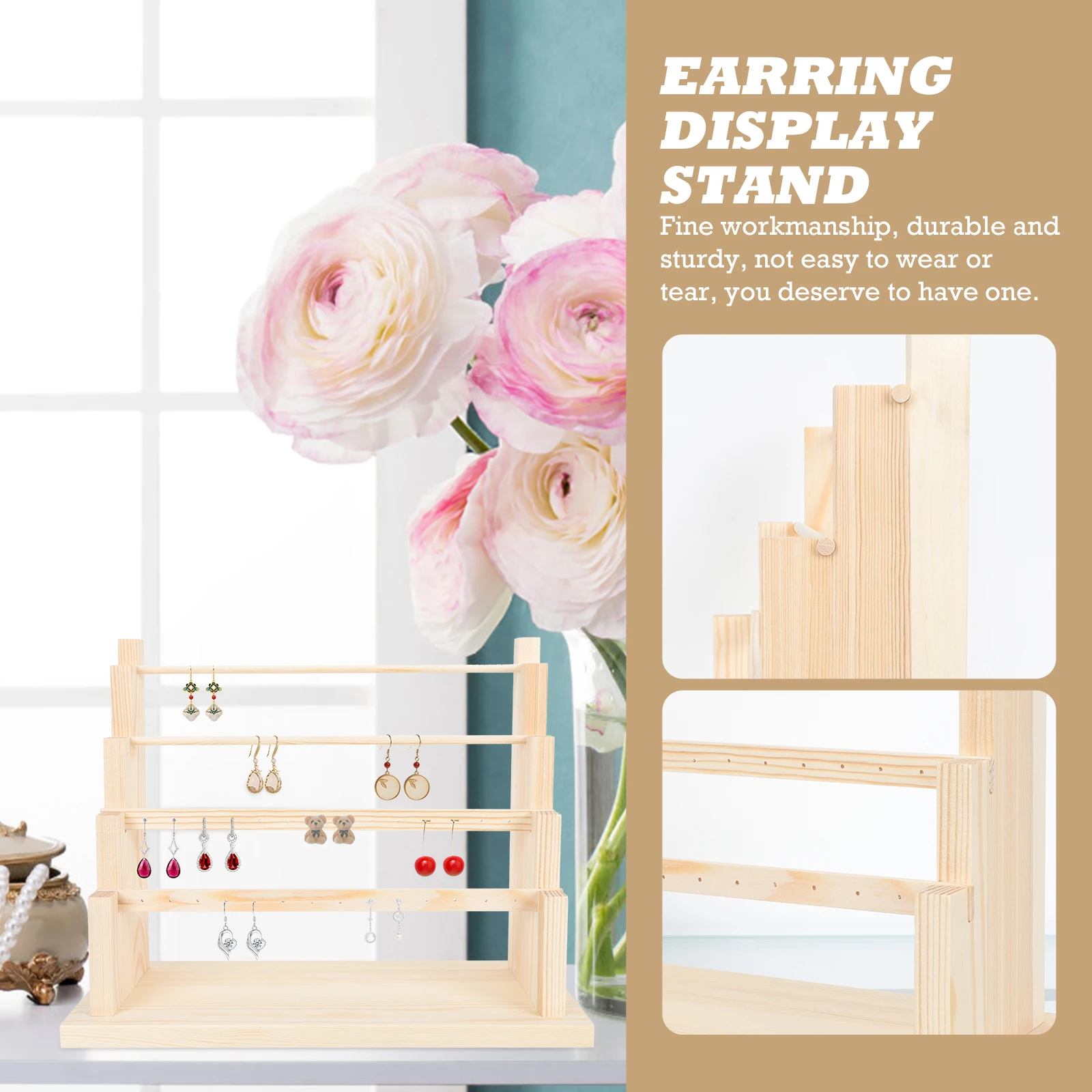 

Wooden Jewelry Stand Detachable Earring Display Rack Ring Storage Organizer Multi-Layer Bracelet Display Stand Durable Sturdy