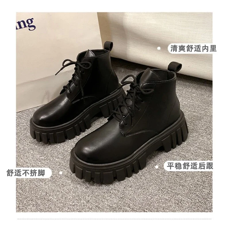 2023 White New Women Ankle Boots  Autumn Winter Platform Zipper Women Punk Boots Thick Sole Lace Up Combat Booties Female Mujer