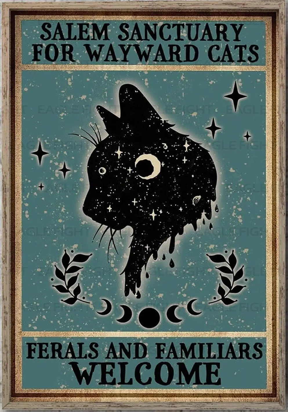 HOUVSSEN Metal Sign Wayward Cat Art of Shelter Black Cat Witch Halloween Wall Art Retro Black Cat Poster Hallowwen Posters Vinta