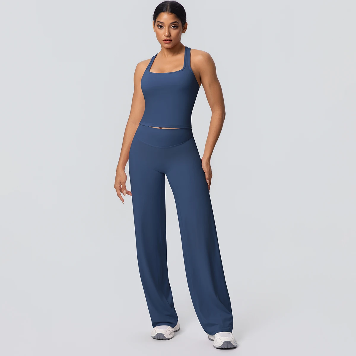 Frauen Sport Yoga Set Gym Schnell Trocknend Pfirsich Butt Yoga Hosen Einfarbig Schlank Schöne Zurück I-förmigen weste Yoga Set – Detail 20