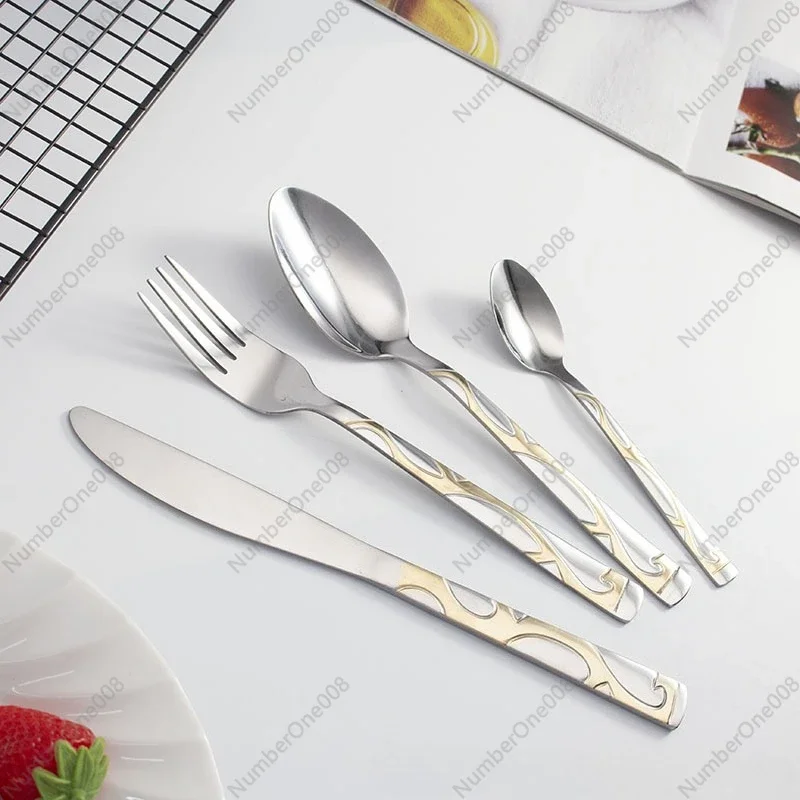 

72-Piece Stainless Steel Flatware Set with Gold Accents, Includes Dinner Knives Forks Spoons & Serving Utensils