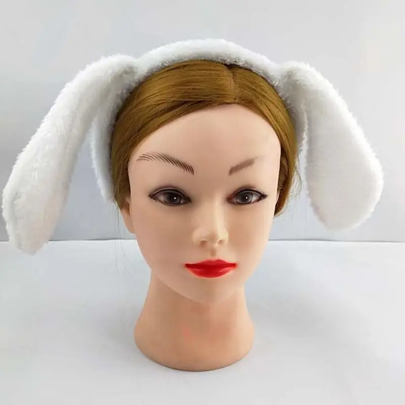 652F Plush Animal Hair Hoop Long Ears Dog Headband + Bow + Tail Set for Gatherings