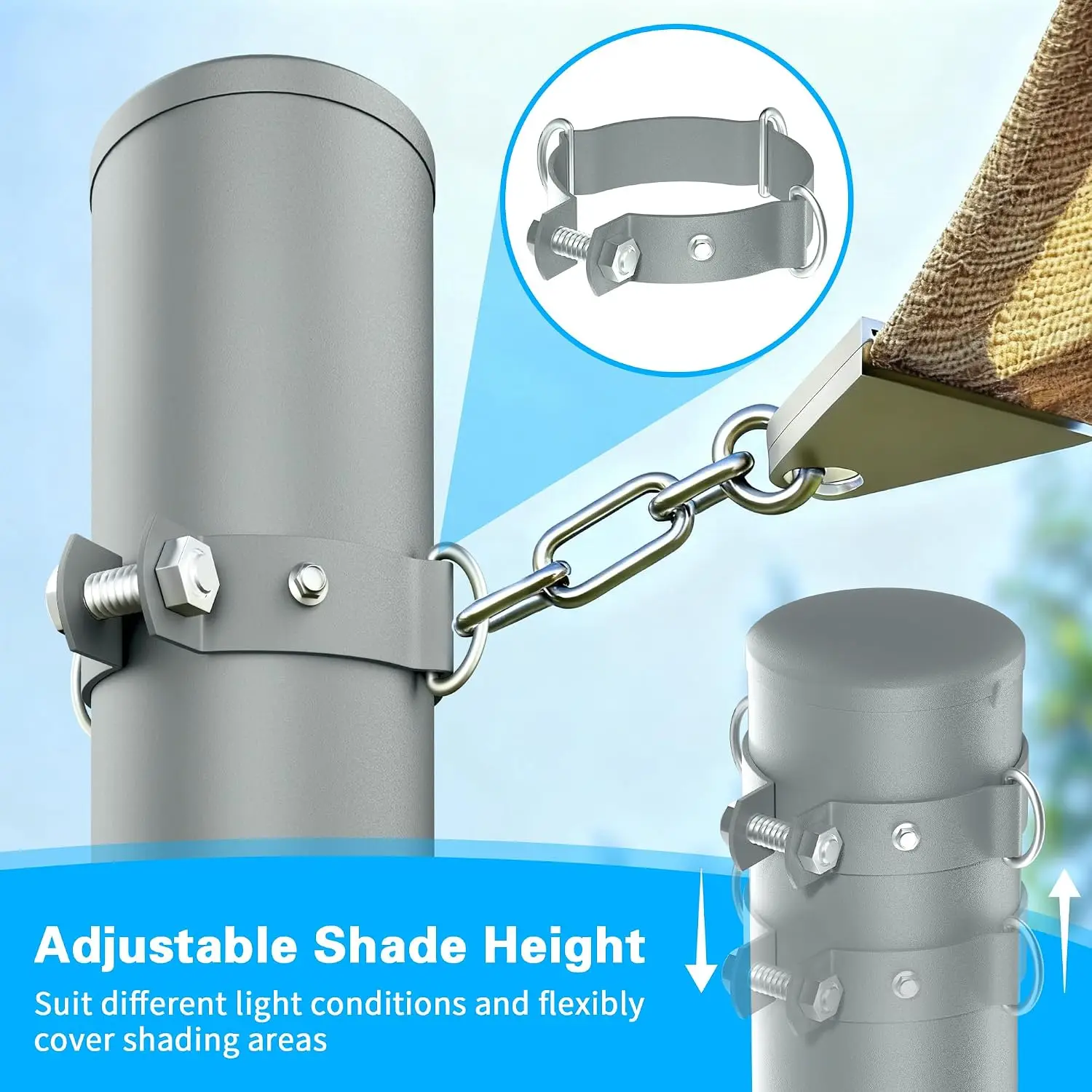 12FT Heavy Duty Shade Sail Poles with Spiral Drill Bit, 2.28