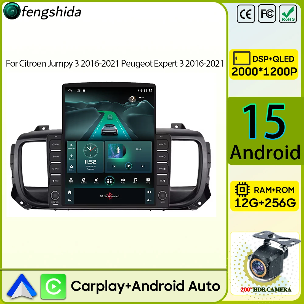

Car Radio Carplay For Citroen Jumpy 3 2016-2021 Peugeot Expert 3 2016-2021 Android Auto Navigation GPS No 2din WiFi Video 4G BT