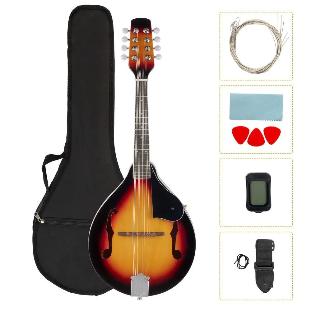 8 Strings Mandolin Bundle Kit + Tuner String Gig Bag Picks for Beginner