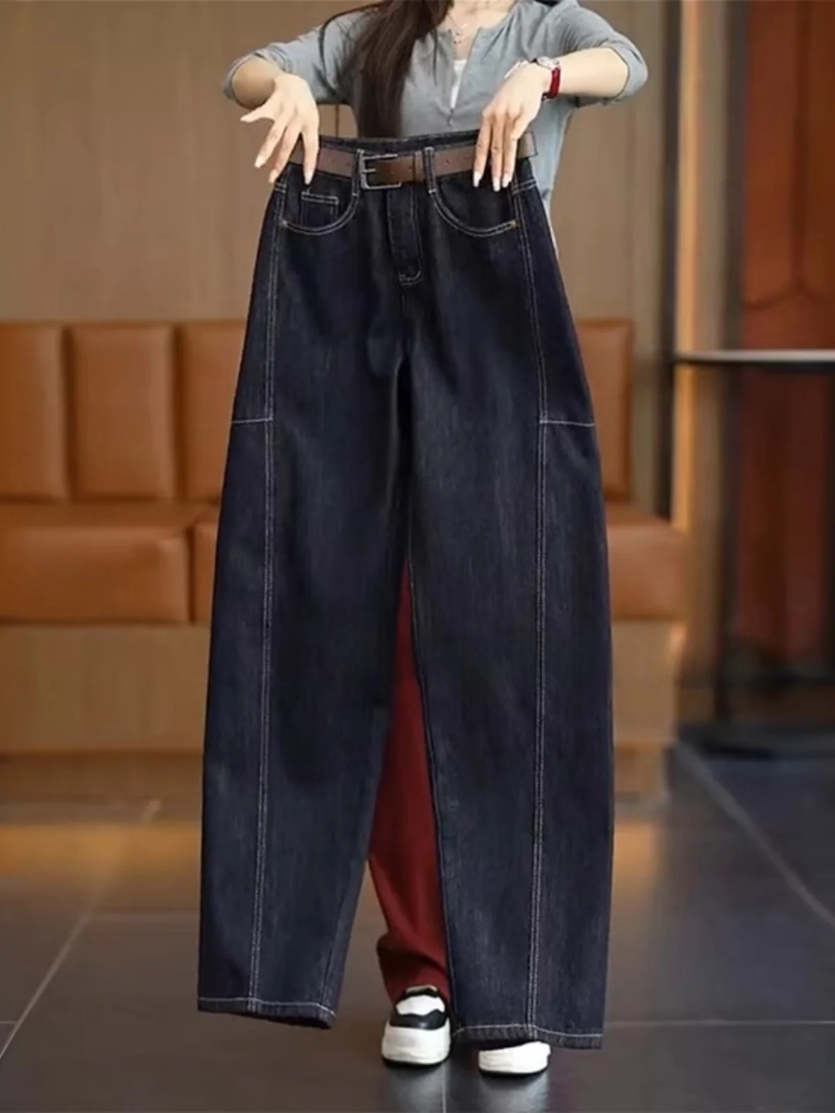 

Spring 2026 Women's Curvy Jeans High Waist Wide Leg Denim Pants Banana ape Fat Covering Slimming Jeans for Pear aped Body