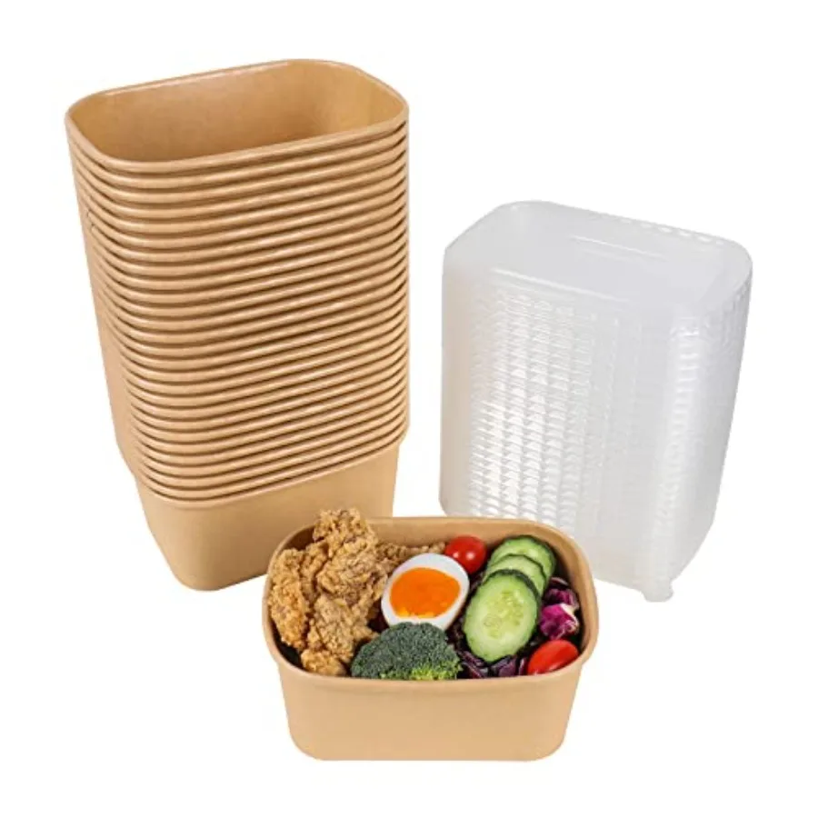 

34 oz Disposable Kraft paper salad bowls with lids Food containers Soup Bowls Party Supplies Treat Bowls 50 Pack