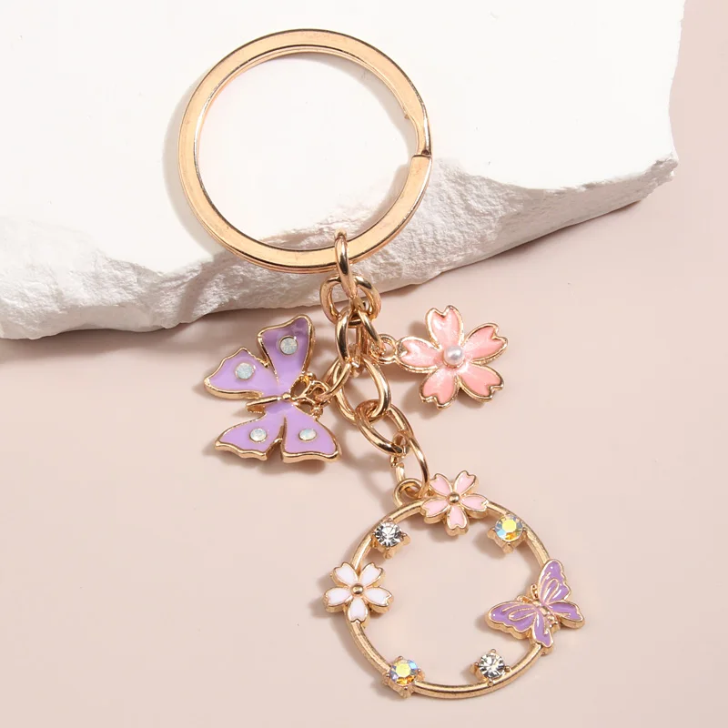 Cute Enamel Keychain Butterfly Sakura Flower Key Ring Garden Key Chains Friendship Gifts For Women Girls DIY Handmade Jewelry
