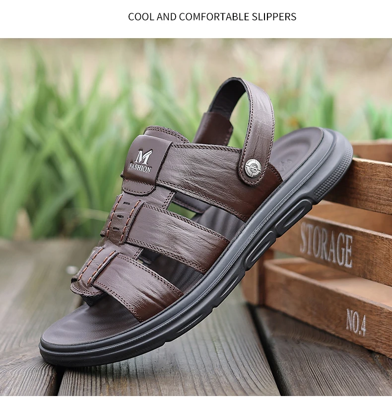 Herren Casual Leder-Strandsandalen Sommer Neue Atmungsaktive Leichte Rutschfeste Weichsohlige Slides für Spaziergänge und Outdoor-Sport – Detail 13