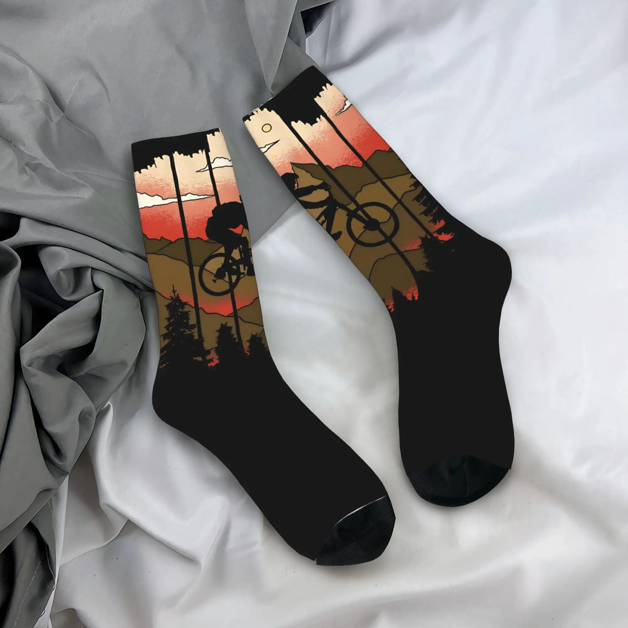 Cute Mtb Bike Track Downhill Socks Men Women Warm 3D Printed Mountain Bike Cycling Rider Football Sports Socks