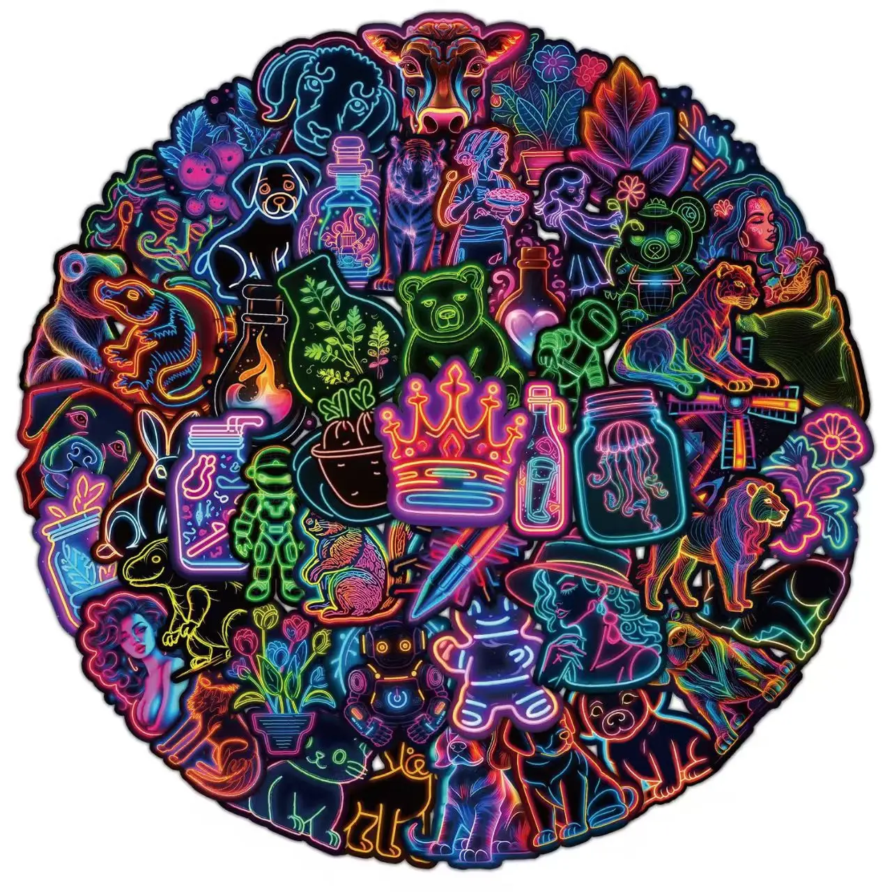

100pcs Neon Graffiti Stickers Waterproof Creative Decals for Laptop Phone Water Cup Decorative Notebook Stickers Variety Pack