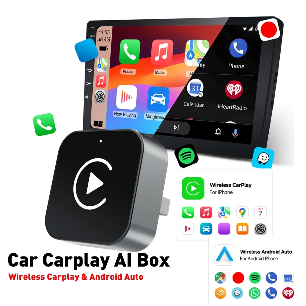2 in 1 Wireless CarPlay Android Auto Adapter Smart USB Dongle Auto Connect Plug & Play Adapter for Factory Wired CarPlay Cars