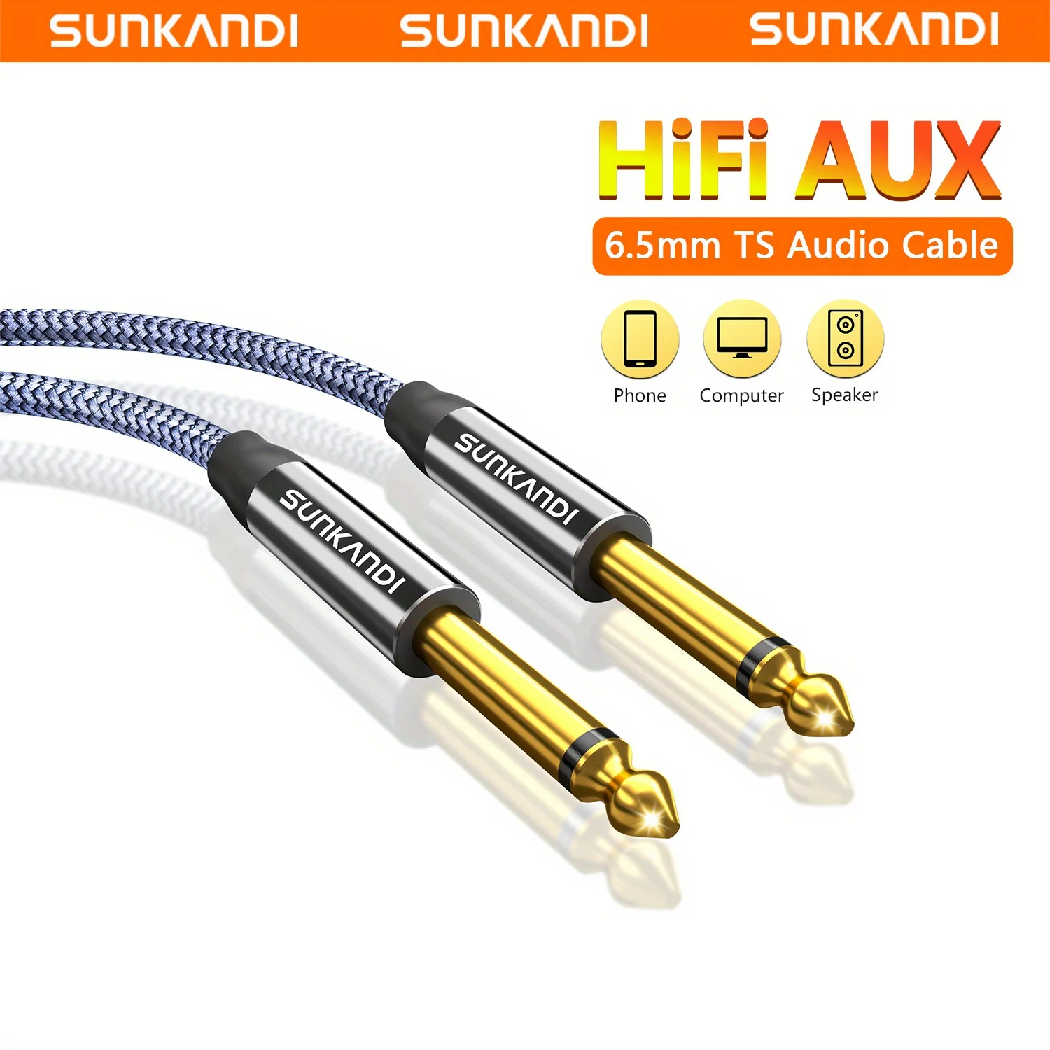 Cabo de Guitarra SUNKANDI, Cabo de Instrumento, Cabo para Guitarra Elétrica AMP, Cabo TS de 1/4 de polegada para Guitarra, Baixo, Mandolim e Teclado