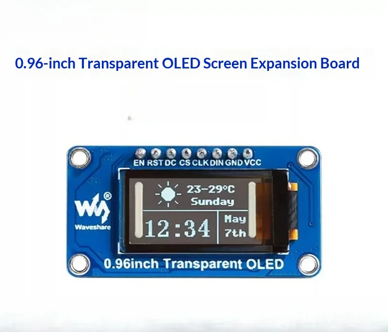 0.96 Inch Transparent OLED Display Module, 128x64, SSD1312, SPI/I2C, 3.3V, for Raspberry Pi ESP32 STM32
