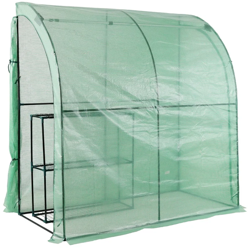 3-Tier Lean-To Greenhouse with Wire Shelves, Roll-Up Doors, Weatherproof PE Cover, Indoor Outdoor Garden Structure, 79"x39"x83", Easy Assembly