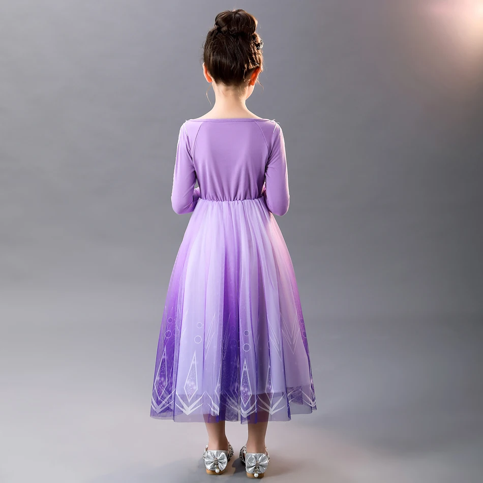 Mädchen Schneekönigin Lila Kleid Pailletten Langarm Farbverlauf Tüll Schleppkleid Kinder Elsa Kostüm für Geburtstag Halloween – Detail 5