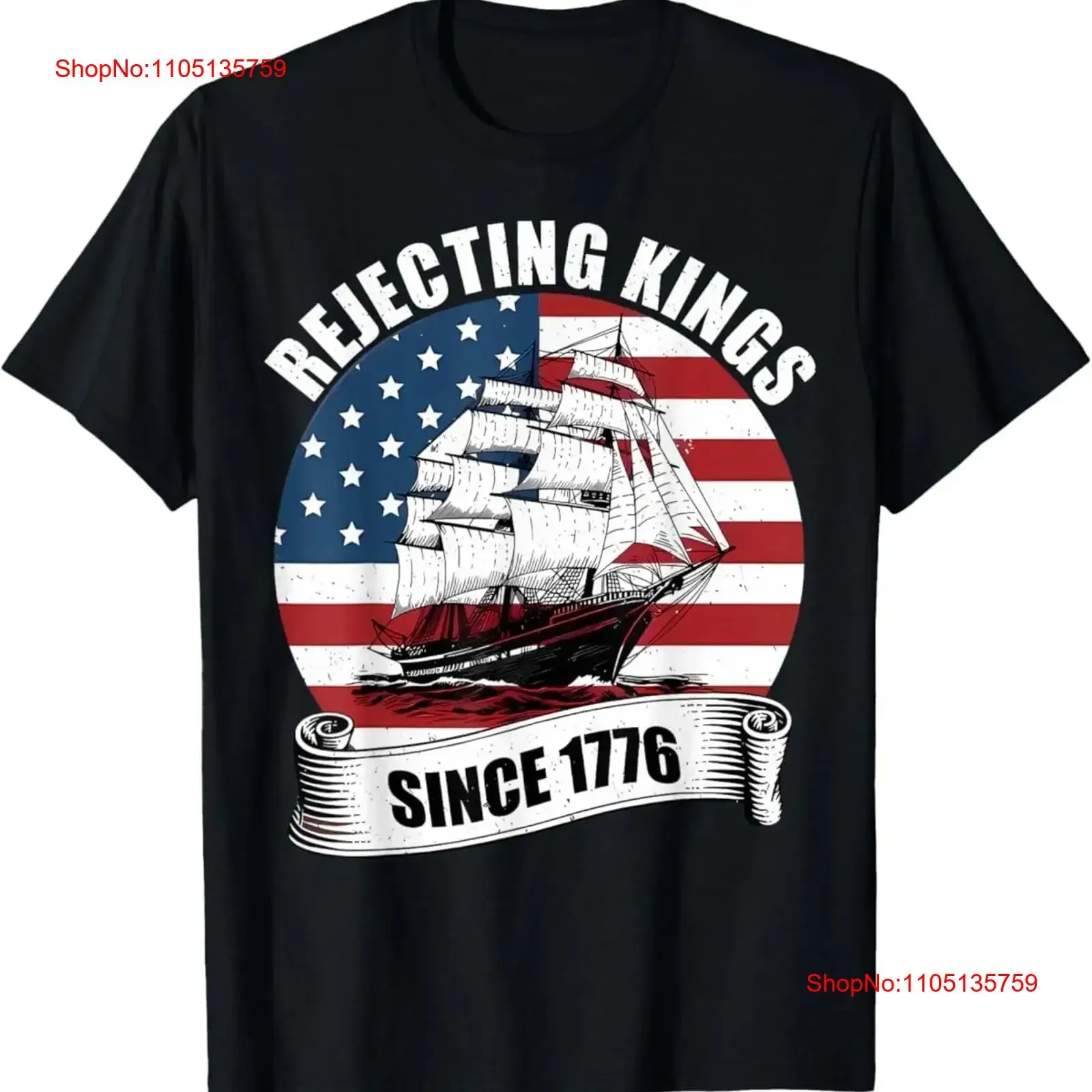 

Rejecting Kings Since 1776 Vintage Flag Patriotic No T Shirt vintage Washed Breathable Stylish Stretched Comfortable Casual
