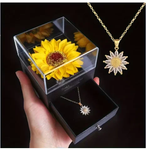 Zeitlose Zuneigung Sonnenblumen-Halskette Geschenkbox-Set - Perfekt für Jahrestage, Muttertag & Mehr - Ideales Geschenk für die Freundin – Detail 2