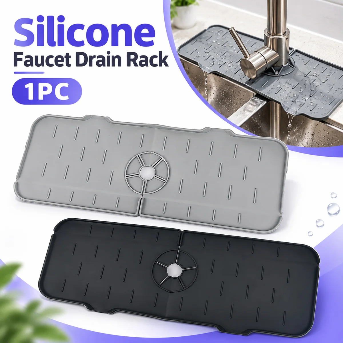 1PC Silicone Faucet Drain Mat Kitchen Sink Splash Guard Drip Catcher Anti Splash Tap Mat For Bathroom Countertop Protector