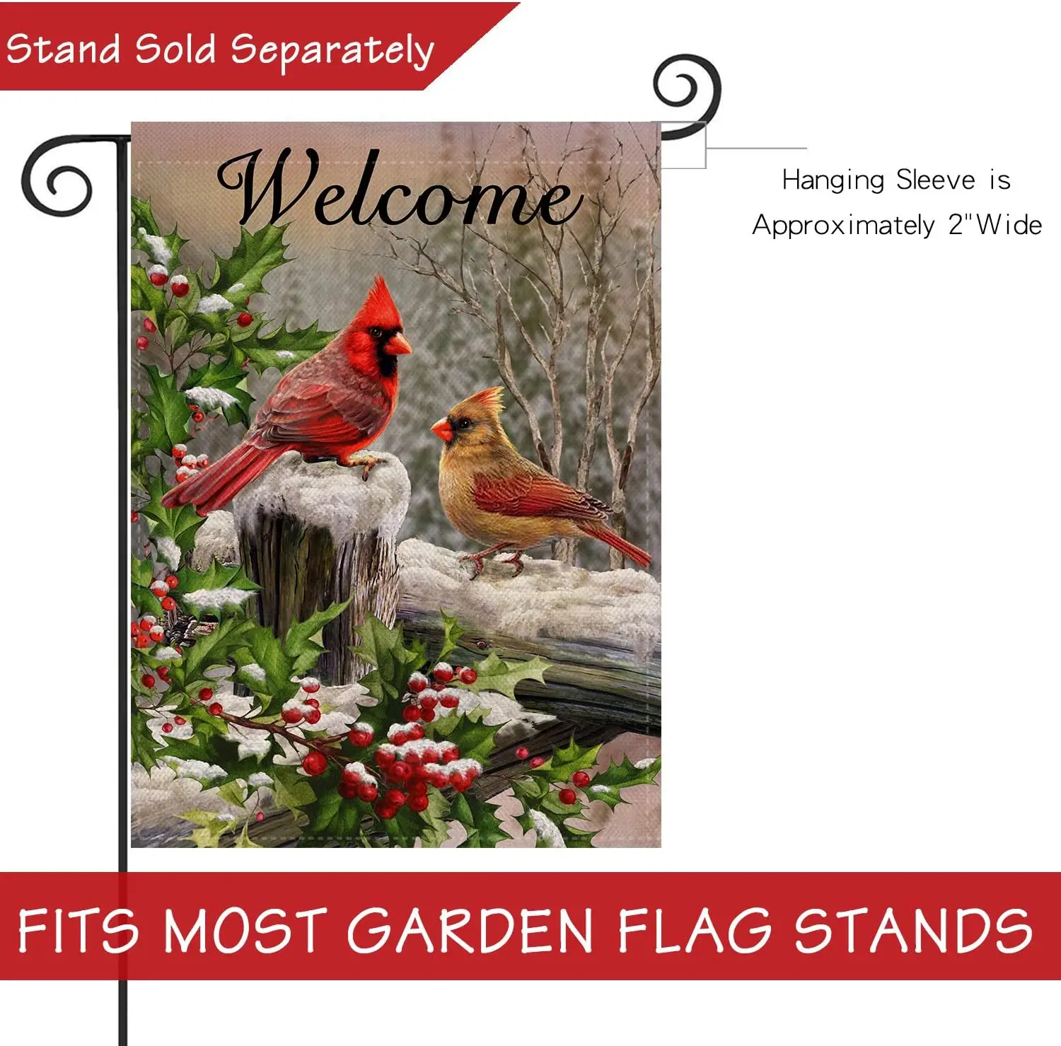 Selmad Home Decorative Merry Christmas Cardinal Garden Flag Welcome Winter Double Sided, Rustic Quote Red Birds House Yard F XXP