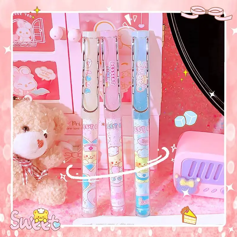 Acessórios escolares caneta de tinta de urso fofo de volta às aulas material de alta qualidade caneta tinteiro canetas de escrita escritório kawaii papelaria