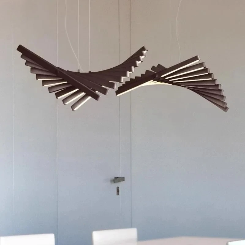 

Nordic Long Strip Iron Art Ceiling Chandelier Fishbone Pendant Light Restaurant Bedroom Kitchen Island Living Room Hanging Lamps