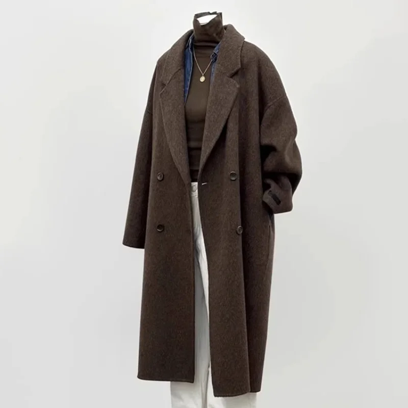 Dark Gray Double-Sided Woolen Coat For Women In Autumn And Winter 2025, New Hepburn Style High-End Mid Length Jacket