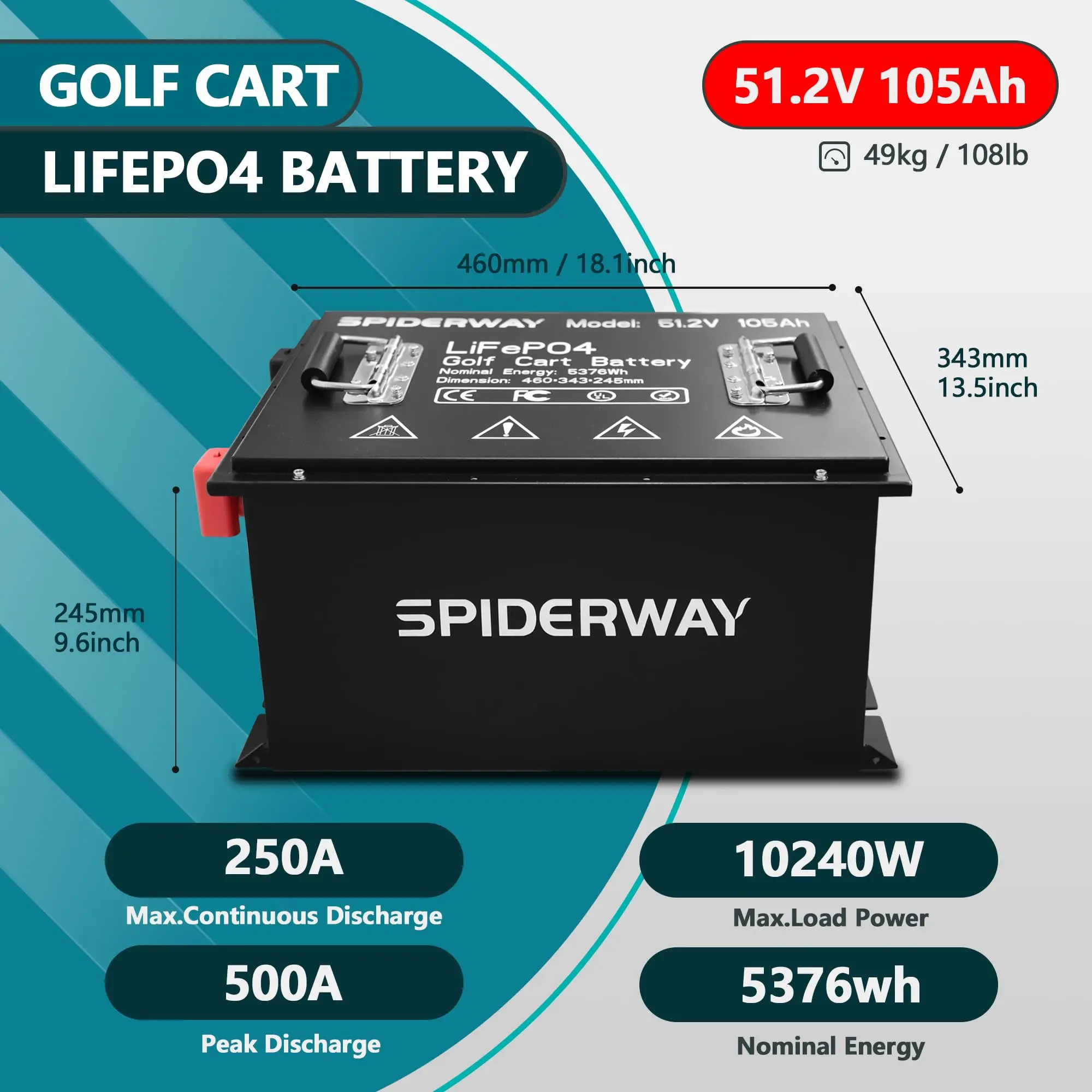 

48V 105Ah Lithium Golf Cart Battery, Rechargeable LiFePO4 Battery for EZGO Yamaha Club Car Golf Cart (AU Stock)