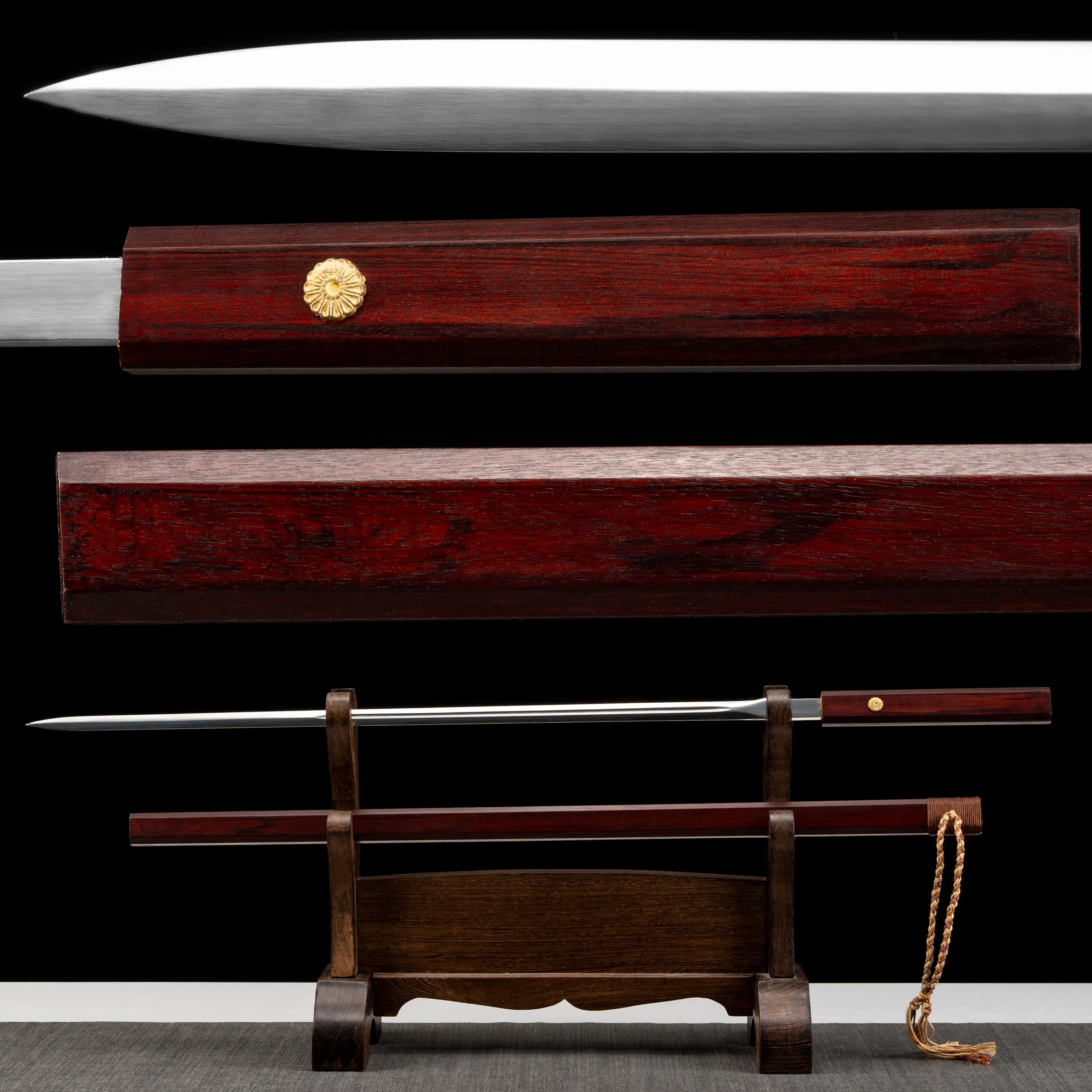 86cm Full tang eight-section staff sword Stainless steel blade Dragon and phoenix rosewood scabbard Katana arts ninja Not sharp