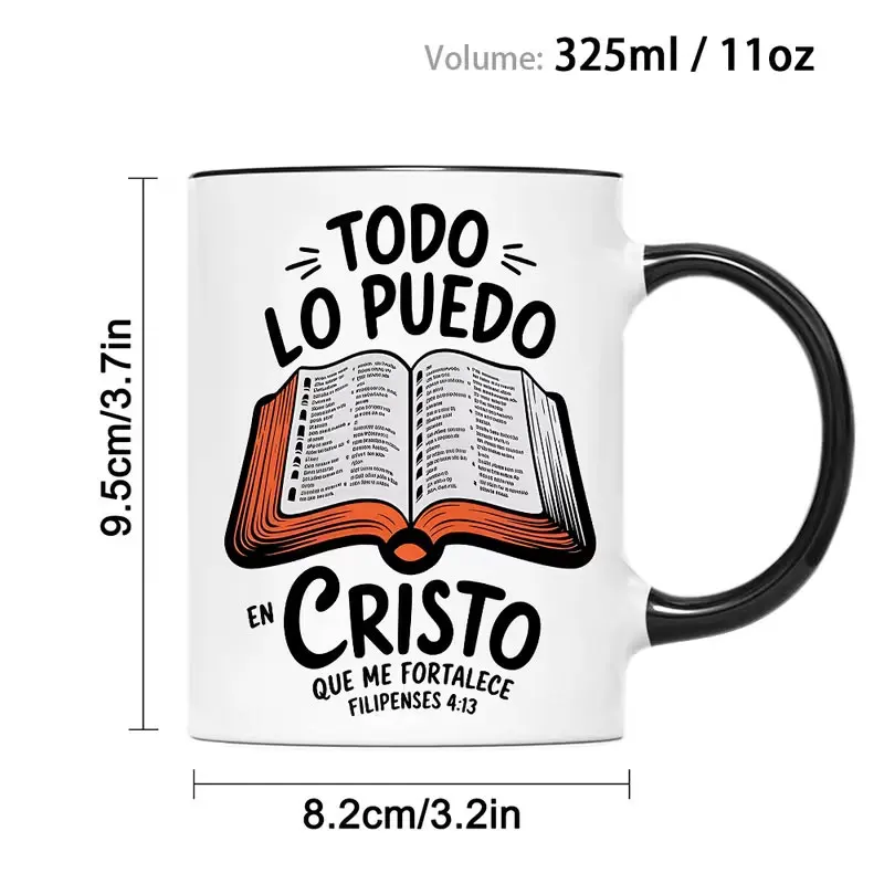 1 11-Ounce Ceramic Coffee Mug with Inspirational Spanish Quotes - Insulated, Hand Wash Only - Perfect Gift for Coffee Lovers, Unisex - Black and White Design with “Christ Liberty News” Illustration, Travel Coffee Mug | Religious Themed Cup